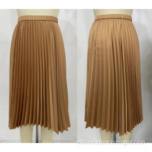 Women Brown Satin Pleated Skirt